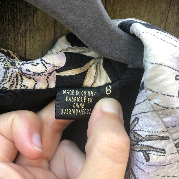 Dana Buchman 100% Silk Floral Jacket Size 8 Black White Snap Closure - Picture 6 of 16